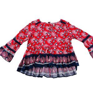 Crown & Ivy Womens Floral Print Peplum Top With Bell Sleeves Sz Small